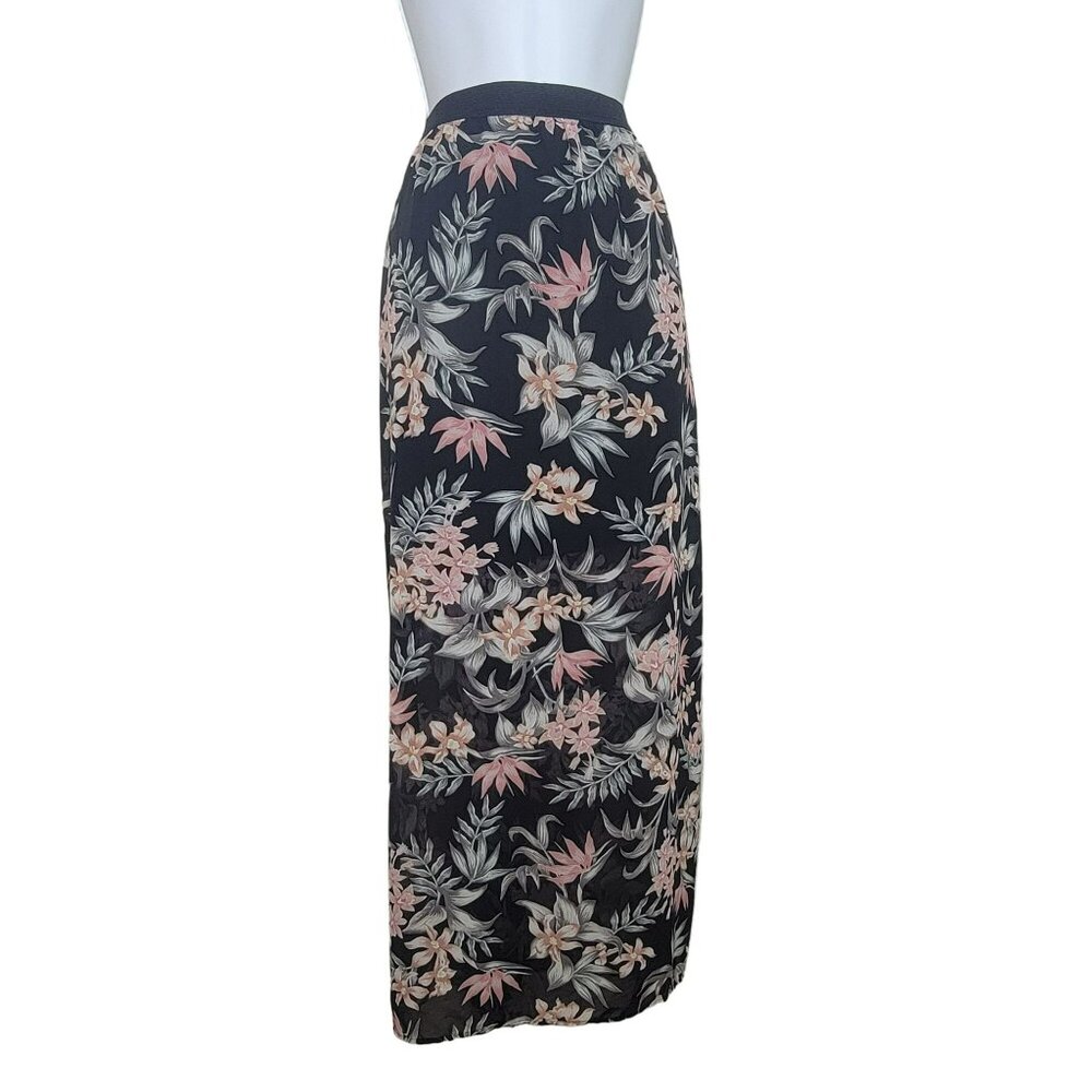 H&M Divided Skirt, Women 10(M) Sheer Black, Floral, Short Lining, Side Slit, EUC